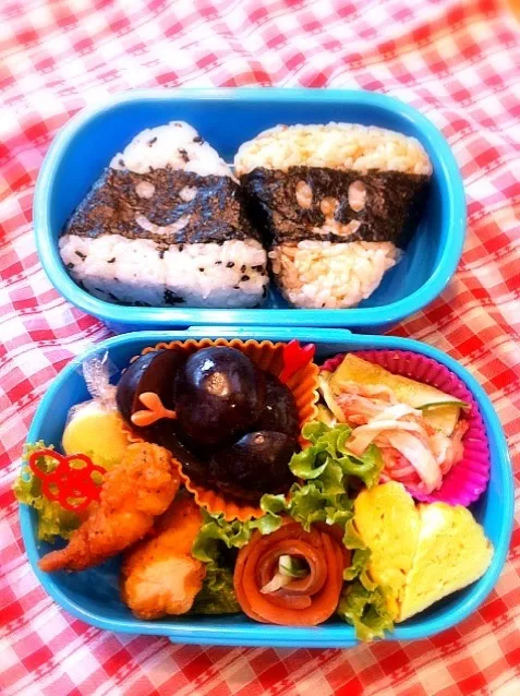 幼稚園男の子弁当。ニコニコおにぎり。|eguchiさん