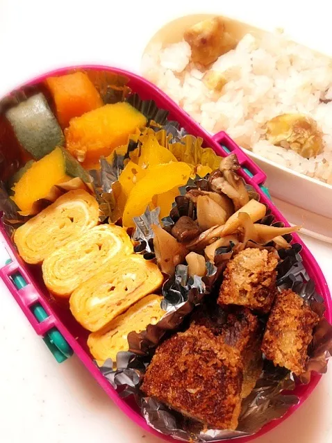 Snapdishの料理写真:本日のお弁当。いつものお弁当箱を職場に忘れてしまって、いつもとは違う箱。詰めにくい。|まりもさん