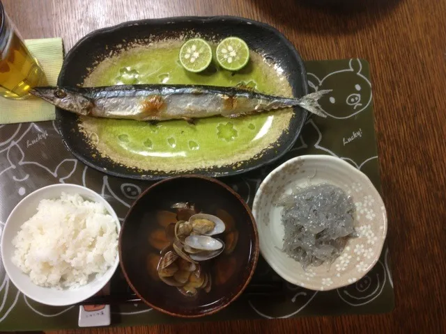 秋刀魚、生しらす、あさりのすまし、焼き芋|yuyangさん