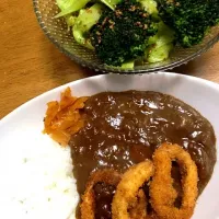 Snapdishの料理写真:カレー、イカリングをのせて。|りさきままさん