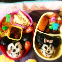 Snapdishの料理写真:ミッキー＆ミニー弁当☆|rieさん