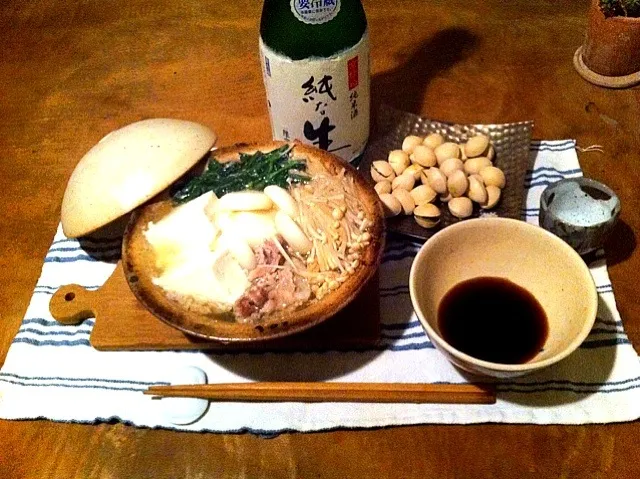 豚肉とほうれん草に、モチ入りの塩麹鍋と銀杏|つるたさん