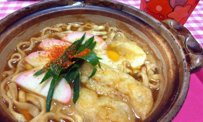 お仕事からただいまーして即行朝昼兼用で味噌煮込みうどんmgmg（幸ｖ）|まあるさん