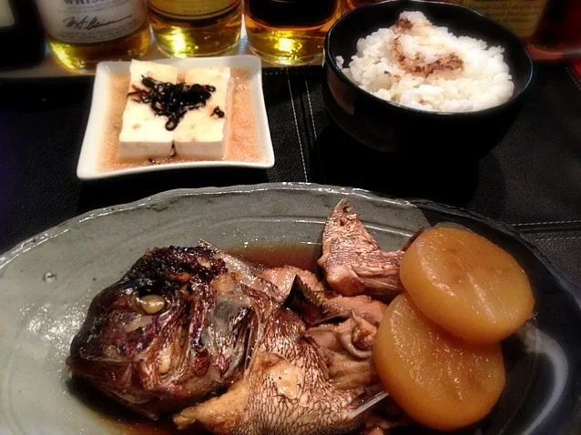 鯛のあら煮とめんたい豆腐|たけさん