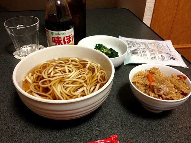 うどん 炊き込みご飯 ほうれん草おひたし|ひかりさん