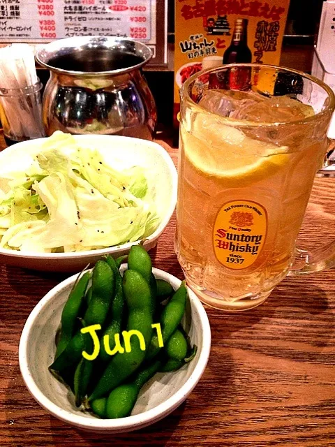 ジンジャーハイボール🍺枝豆・塩だれキャベツ|中さんさん