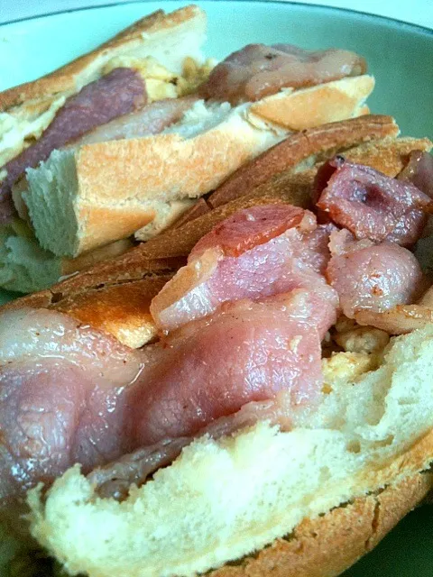 Bacon and eggs in baguette.|Rachelさん