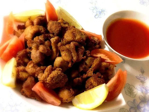 Snapdishの料理写真:Chicken Karaage w/ Sweet&Sour Sauce|Tito Jickain Recososa Jrさん