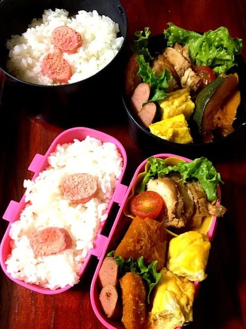 Snapdishの料理写真:ねむぃ・・2度寝しよう！通学＆パパ弁当|marinaさん