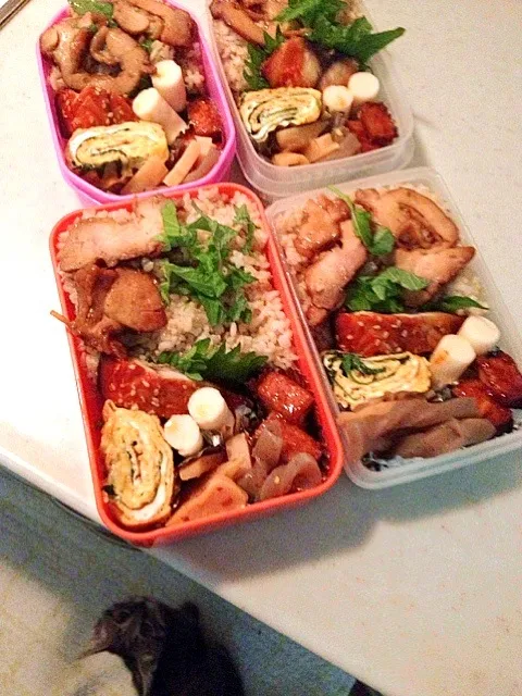 Snapdishの料理写真:おはようございます。今日の四人弁当。|りんさん