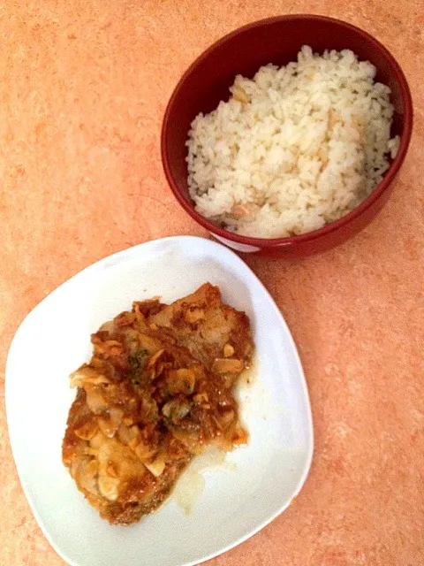 豚の味噌焼＆ベーコン炊き込みピラフ|愛さん