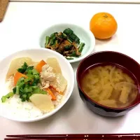 大根鶏ひき肉のとろとろ丼とさつま揚げのみそ汁|ayukawaさん