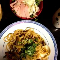 はまぐりとエリンギの和風パスタ＆豆苗と玉ねぎのサラダ|ちなっちゃんさん