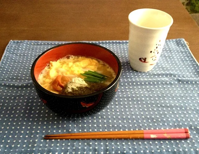 梅とろろ昆布卵とじ煮麺、玄米茶|pentarouさん