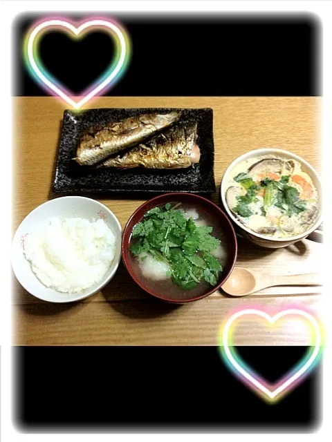 長いものお吸い物、ニシンの焼き魚、茶碗蒸し|まいにょん♡さん