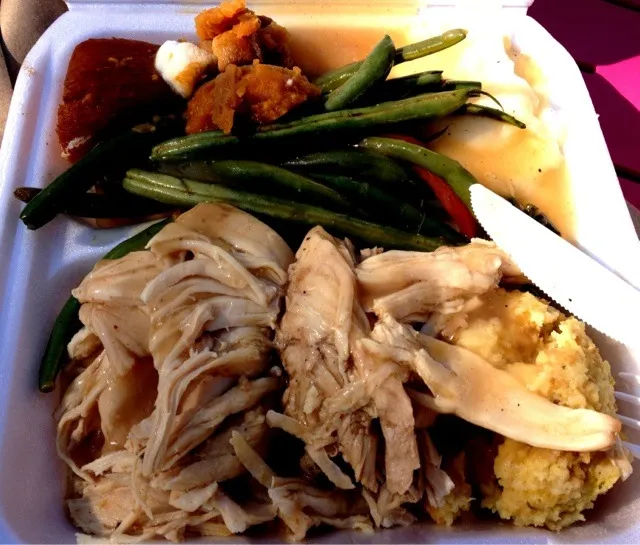 Snapdishの料理写真:#Turkey, #Stuffing, Mashed  Potatoes with Gravy, Green Beans, and Candied Sweet Potatoes|sooprcoolchicaさん