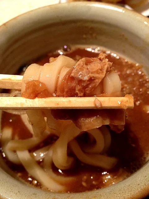 Snapdishの料理写真:肉つけ汁うどん 味噌味|kozzyさん