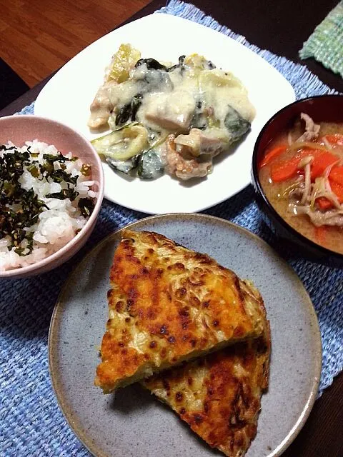 そうめんのチーズ焼き 鶏とチンゲン菜のクリーム煮 豚汁|野崎恵理さん