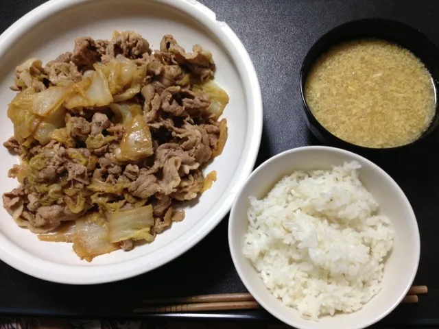 白菜と豚肉の生姜炒め 山芋汁|Rieさん