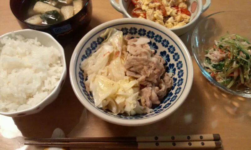 キャベツと塩豚肉の梅蒸し定食|ミズノ　タカコさん