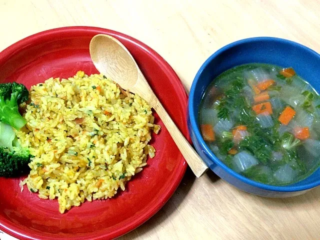 カレーピラフと野菜スープ|たまこっこさん