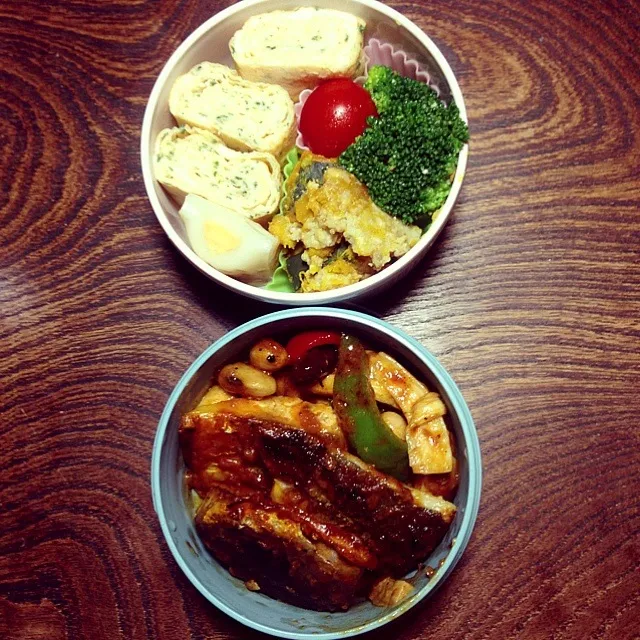 11/22娘弁当  ☆鯵と野菜のチリビーンズソース煮  パセリ入卵焼き  かぼちゃのそぼろ煮  ミニトマト  ブロッコリーナムル  チーズ竹輪  ＊このお弁当を見て、娘はサンプルでもらったチーズ竹輪を一番喜んでました＊|yukiyamasakiさん