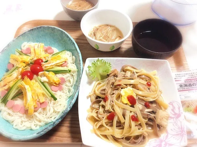 えのきとシーチキンのパスタ 子どもはそうめん|かいあきこさん