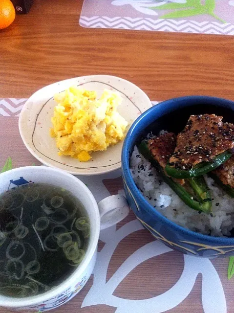 今日は、ピーマン肉詰丼、中華スープ、ポテトサラダを作りました(￣Д￣)ﾉ ピーマンのしたにレタスあったら、良かったけどなー ！料理しばらく作ってなかったから、一つの作品を作る感じは楽しいな(;^_^A|tantatanさん