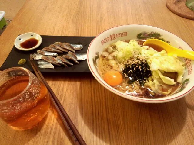 ラーメンとさんまのお刺身|ちよーぬさん