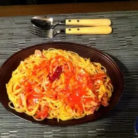 トマトとベーコンのパスタ|いもーとさん