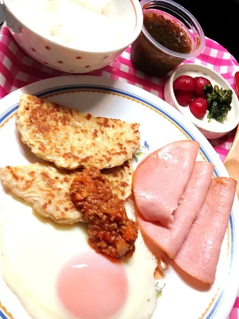 ハムエッグとポテトパンの朝ごはん定食|ハルさん