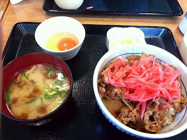 牛丼並、卵セット。生姜のせすぎ(笑)|わかさん