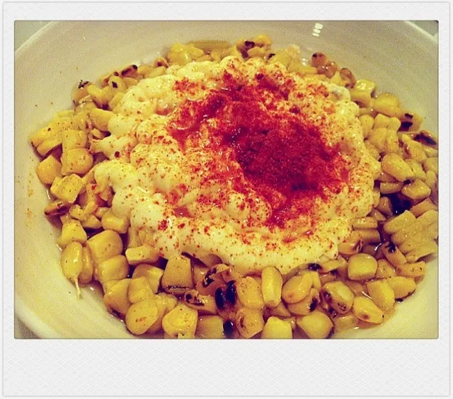 Corn with mayonnaise and chili powder. Very mexican!|karen chan lye mayさん