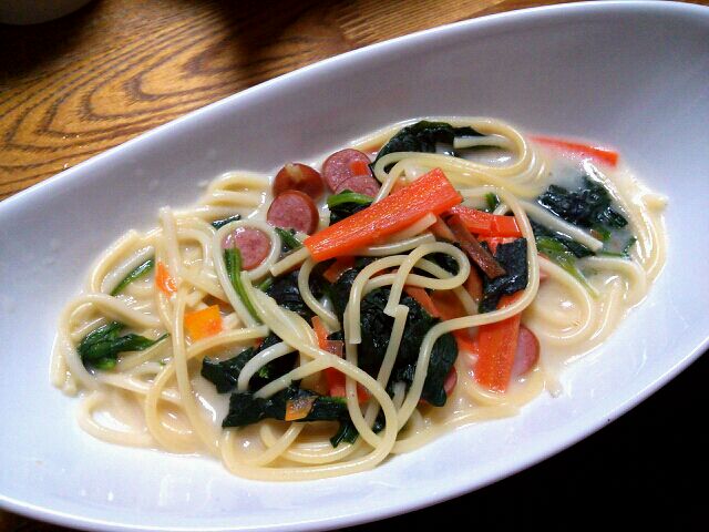 ほうれん草のクリームスープパスタ ママのお手伝い Snapdish スナップディッシュ Id Wim0ma