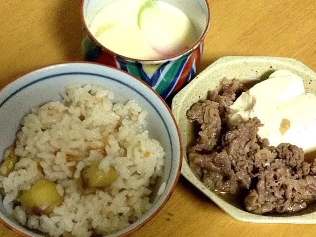 栗ご飯、肉豆腐、茶碗蒸し|やっちゃんさん