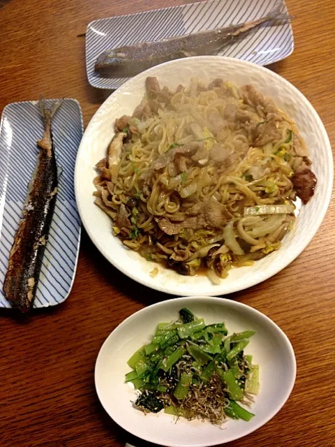 ★中華焼きそば★さんま塩焼き★小松菜じゃこあえ|三宅 里美さん