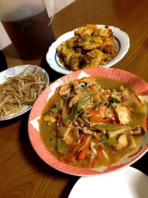 鶏胸肉の野菜あんかけ＋ポテトとミートボール＋もやし|ゆぎめしさん