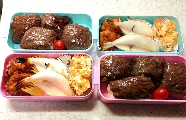 Snapdishの料理写真:双子のお弁当♪|釣り大好き♪さん