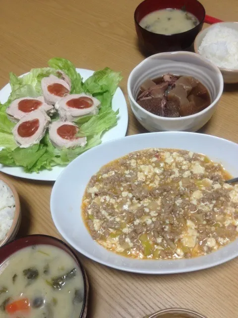 麻婆豆腐 いかと大根の煮物 茹で鶏サラダ|うほごりさん