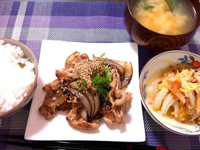 豚肉と玉ねぎの炒め物、白菜の煮浸し|kimiさん