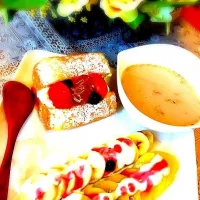 Snapdishの料理写真:🍰＆フルーツたっぷりの朝ごはん✨✨