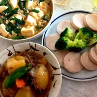 Snapdishの料理写真:手作りハムと肉じゃがと麻婆豆腐|美和さん