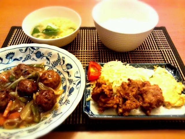 Snapdishの料理写真:手作り甘酢肉団子定食|Ryouri　Sukiさん