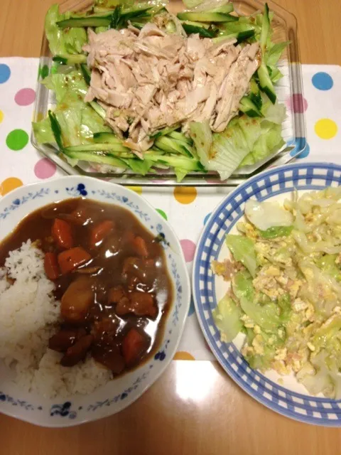 残りカレー   棒々鶏サラダ キャベツとツナ玉いため|矢部智恵子さん