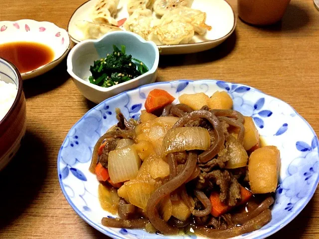 肉じゃが。ほうれん草の和え物。|白ご飯大好き専用ザク。さん