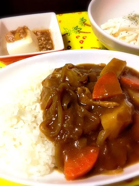 カレー、大根サラダ、そぼろあんかけ豆腐|maikoさん