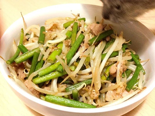 ニンニクの芽と豚肉のモヤシ炒め|ubechaさん