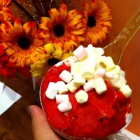 Gelato ice cream:  raspberry + mango yoghourt topped with mini marshmallows ^^|manasi bhargavさん