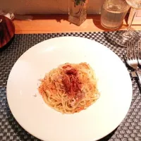 Snapdishの料理写真:蓮根とカラスミのパスタ|Hideki Takeiさん