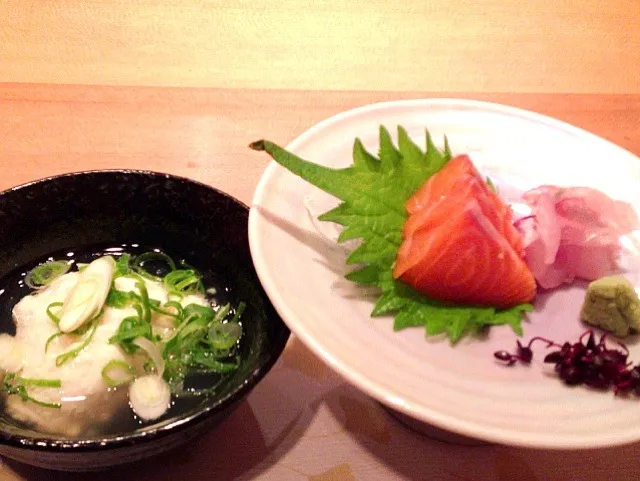 手作り豆腐吉野あんかけ と お刺身|ちびさん